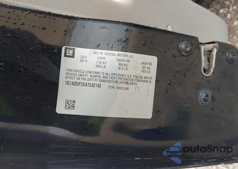 2010 Chevrolet Cobalt Lt from USA, damaged, VIN 1G1AD5F5XA7242143